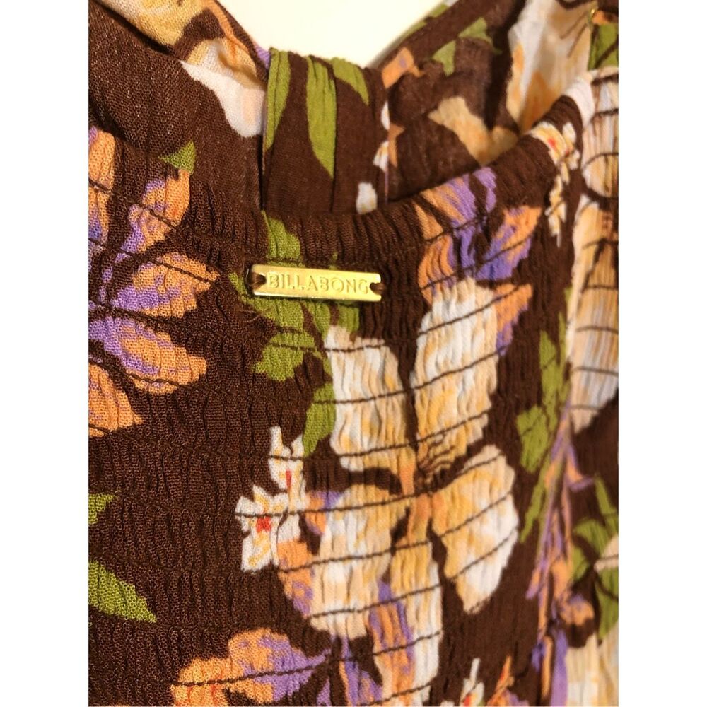 Billabong Tropical Floral Midi Dress Empire Waist Size L Smocked Back Hawaiian B - Picture 4 of 8